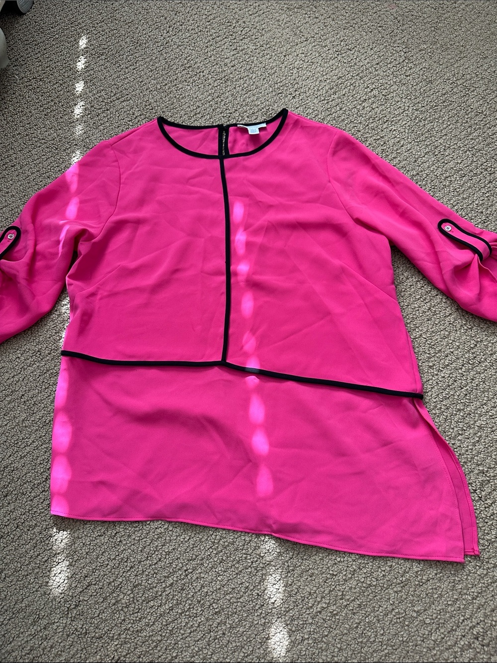 Calvin Klein Women’s Hot Pink Layered Blouse with Black Trim